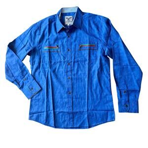 El General Blue Paisley Western Button Down Shirt Contrast Details Men’s L- NWOT